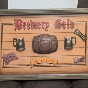 Brewery Gold Wall Art with Beer Mugs and Barrel